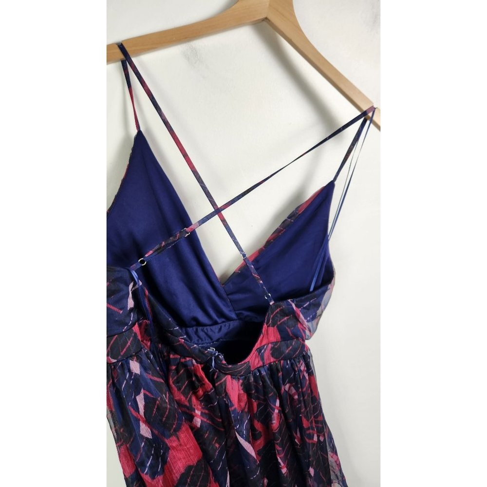 Lulus Women's Sz. XL Britannia Navy Blue Print Chiffon Skater Dress - Picture 7 of 9